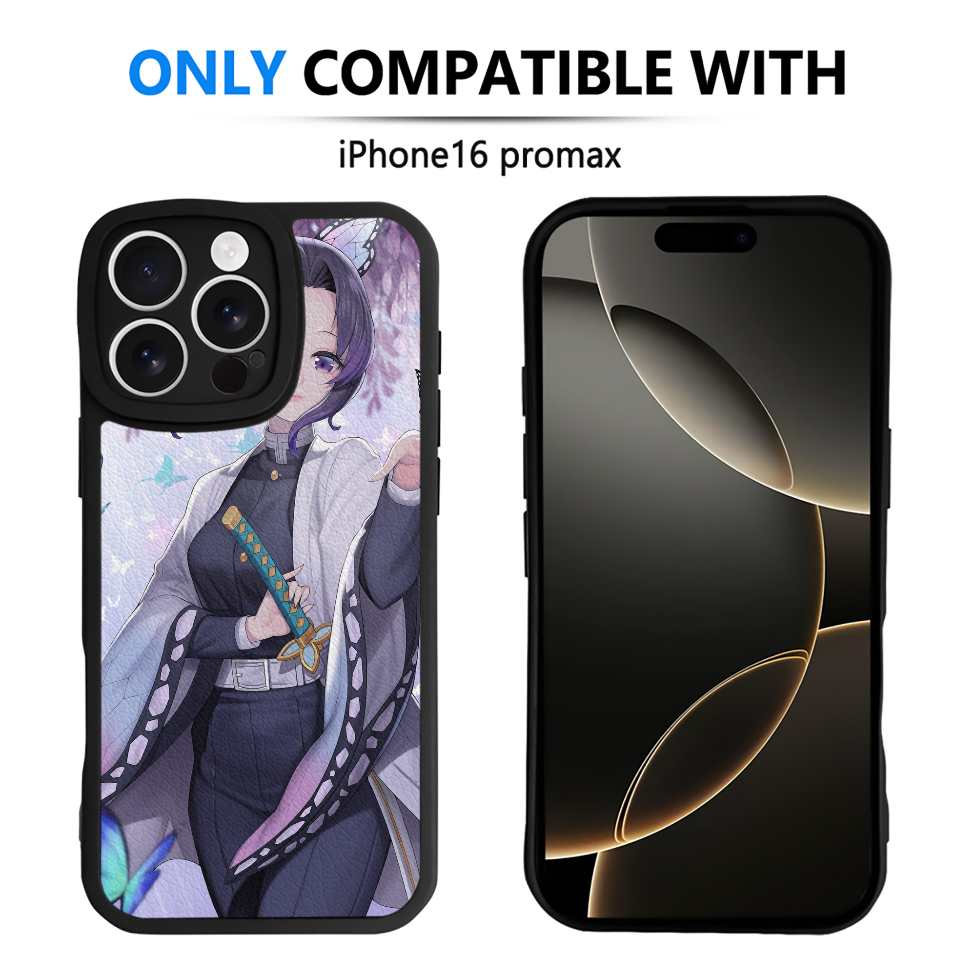 （画像用） 鬼滅の刃（きめつのやいば）蟲柱-胡蝶 しのぶ／こちょう しのぶ Kochou Shinobu 【iPhone 16シリーズ対応】シリコンスマホケース（レザー調） 材質：シリコン